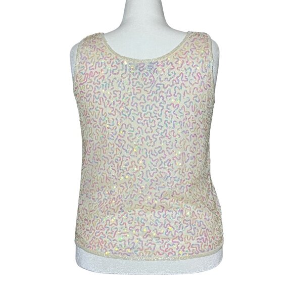 Vintage 90s Y2K 100% Silk White Going Out Top Sequins. Large. Bachelorette Fairy - Picture 4 of 10